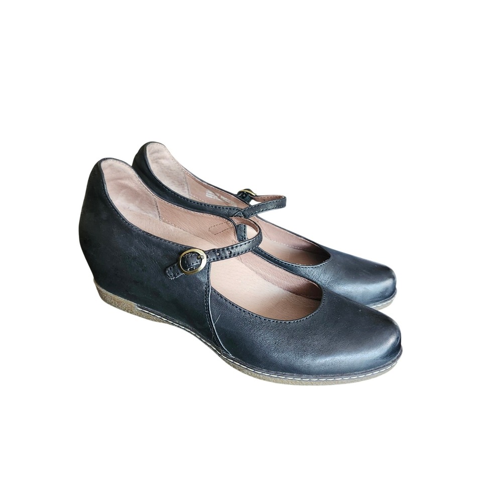 Dansko Black Loralie Leather Mary Jane Hidden Wedge Shoe Women 39 US 8.5-9